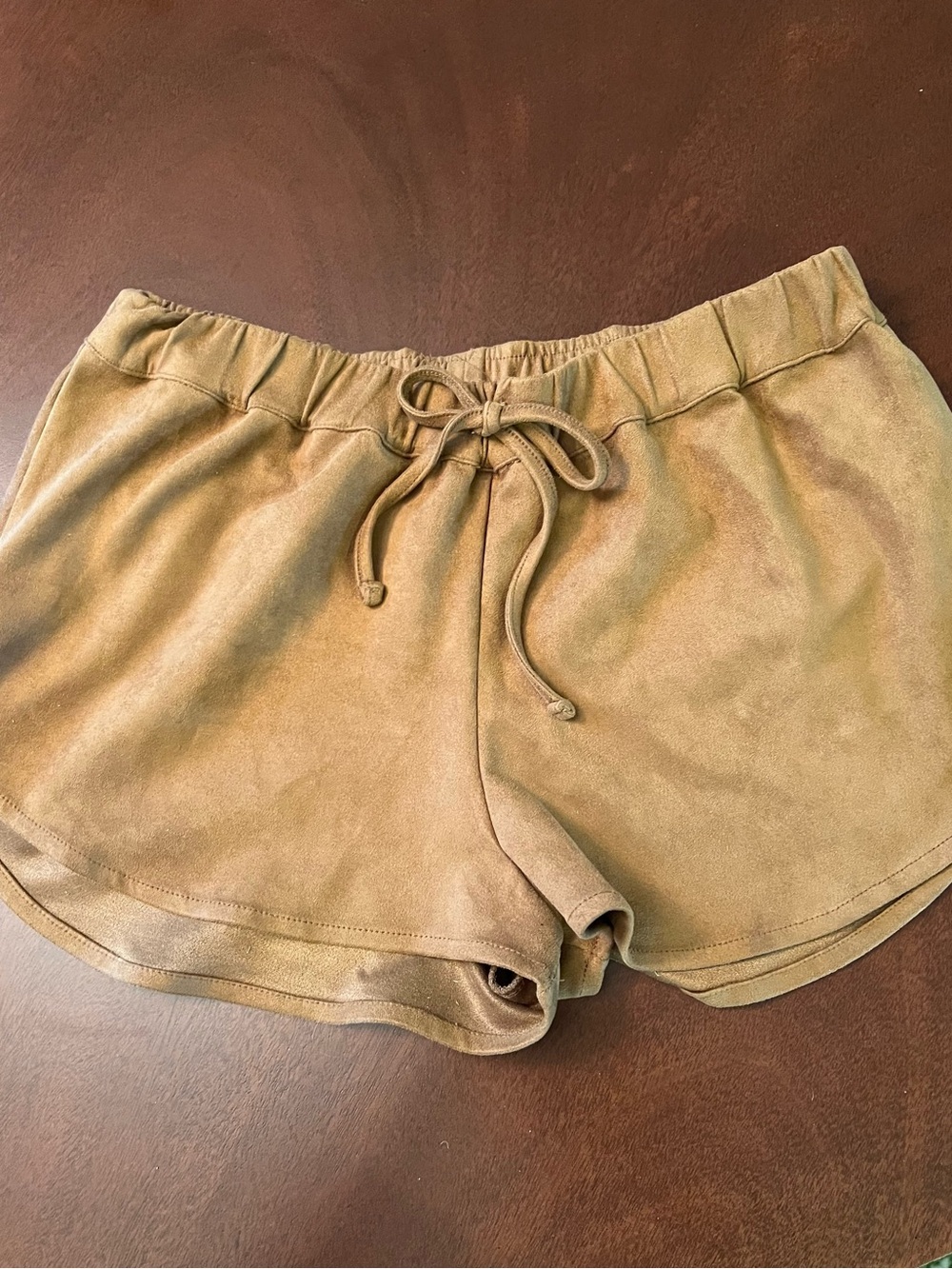 Astars Suede-Look Drawstring Athletic Shorts in Tan